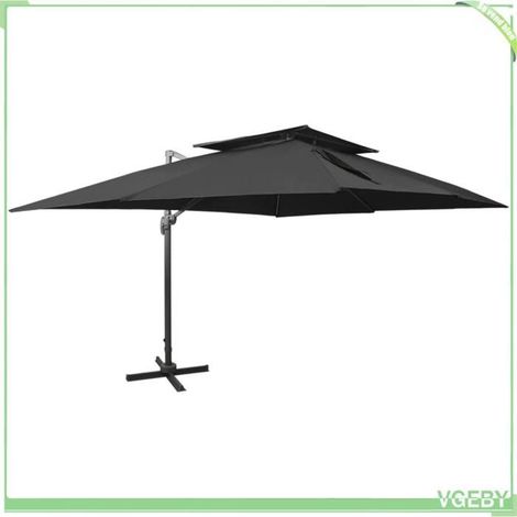Parasol de jardin déporté - 312377 - 400 x 300 cm - Toile double sommet - Inclinable & rotatif 360° (1/5)