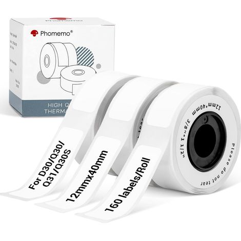 Adhesive Labels for Document Organization and Filing - Compatible with D30, Q30S, Q30 and Q31 Thermal Printers, 12mm x 40mm, 3 Rolls, White (1/5)