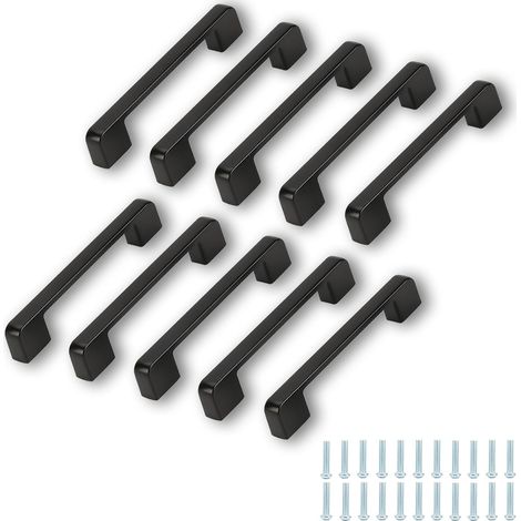 Lot de 10 Poignée Placard Noir Entraxe 96mm-en Inox Poignées de Meuble avec Vis Poignées de Tiroir Style Moderne pour Placards Poignet de Porte Cuisine (1/5)