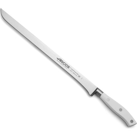 Arcos Serie Riviera Blanc, Coltello Prosciutto, Acciaio Inossidabile Forgiato NITRUM 300 mm, Manico Polioxymetilene (POM), Colore Bianco (1/5)