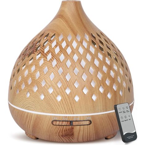 Diffuseur d'Huile Essentielle, 400ml Ultrasonique Diffuseur Huiles Essentielles Electrique avec Télécommande 3 Minuterie, 7 Couleurs LED Humidificateur d'air, Arrêt Automatique (1/5)