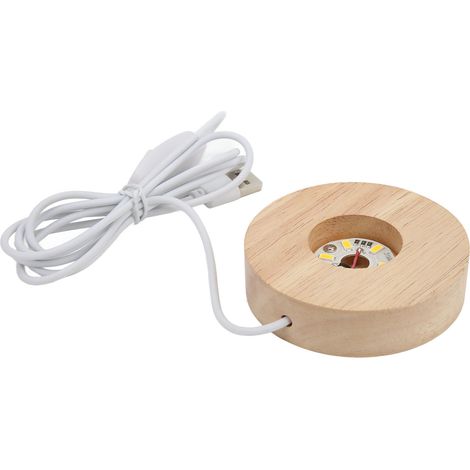 LED Light Base USB Interface Oak Wood Material Round 2cm/0.8in Thickness Glowing Decorative Display Lamp for Home 5VWarm Light Base (1/5)