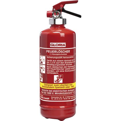 Gloria Fettbrandfeuerlöscher 2 Liter FDA2, Brandklasse A/F, Manometer, ohne PFAS
