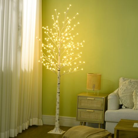 Albero artificiale, betulla artificiale, con 180 LED, 3 livelli di luminosità, bianco caldo, corteccia realistica, 21,5 x 21,5 x 180 cm (1/5)