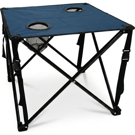 Tavolino da Campeggio Pieghevole con 2 Portabicchieri Integrati, Struttura in Metallo e Tessuto Oxford, 46x46x38 cm, Blu, con Sacca da Trasporto per Spiaggia e Pic Nic mare montagna