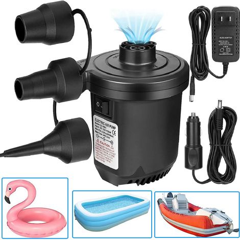 Gonfleur électrique portable pour matelas gonflable, pompe à air rapide avec 3 buses, 110V AC/12V DC, gonflage et dégonflage efficaces, accessoire idéal pour camping et usage domestique (1/5)