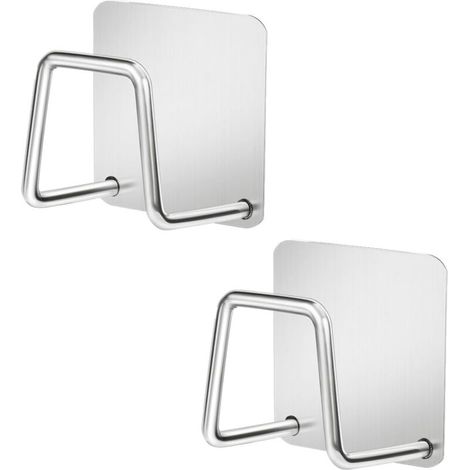 Porte-éponges (lot de 2) – Organisateur de comptoir – Crochet inclus – Acier inoxydable – Argenté – (1/4)