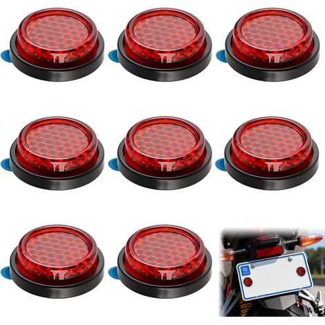 8PCS Round Motorcycle Reflectors, Self-Adhesive Safety Reflectors, 25mm Mini Red Warning Reflector, Universal License Plate Reflector for Car, Motorcycle, Bicycle, Trailer, Gate Post