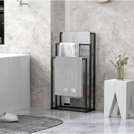 Porta asciugamani da terra a 3 barre in acciaio nero 45 x 21,5 x 85 cm DESVIAE (1/5)