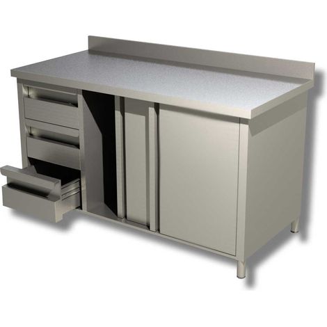 Table sur armoire 1 porte battante avec 3 tiroirs a gauche avec dosseret - Ristopro