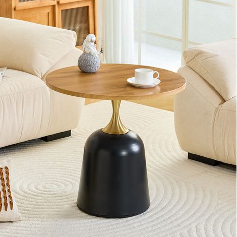Mesa de centro redonda Ø 60 cm en melamina y metal, estilo nórdico, madera y negro HAVRYA (1/5)
