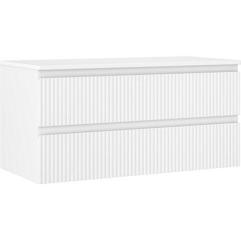 Mexen Rivel mobiletto da bagno per lavabo 100 cm con piano, 2 cassetti, scanalato, bianco opaco - 91A20-10047-2-BFFC01 (1/5)