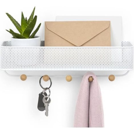 Porte clé porte courrier avec surface de rangement pour lettres, proscpectures et post-it patère murale polyvalent avec crochets (1/4)