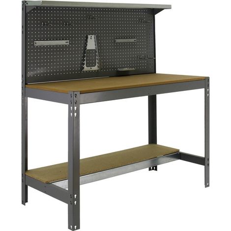 SimonRack Etabli d’Atelier, Capacité de Charge 600 kg, 1445x1210x610 mm, Panneau Perforé, Table de Travail Bricolage, Gris/Bois - Bt-3 (1/7)