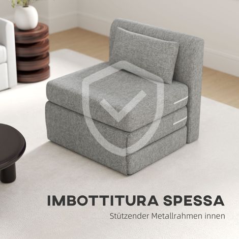Canapé-lit invité, matelas pliable 3 fois, compact, cadre métallique, 80x75x74 cm, Gris (1/3)