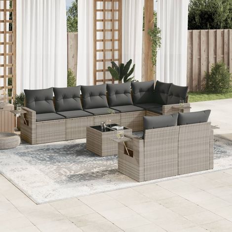 vidaXL Set muebles jardín 9 pzas y cojines ratán sintético gris claro (1/3)