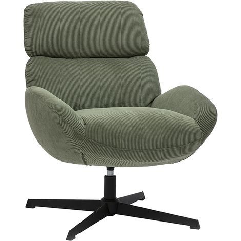 Drehstuhl aus khakifarbenem Ripp-Velours und schwarzem Metall KLEM