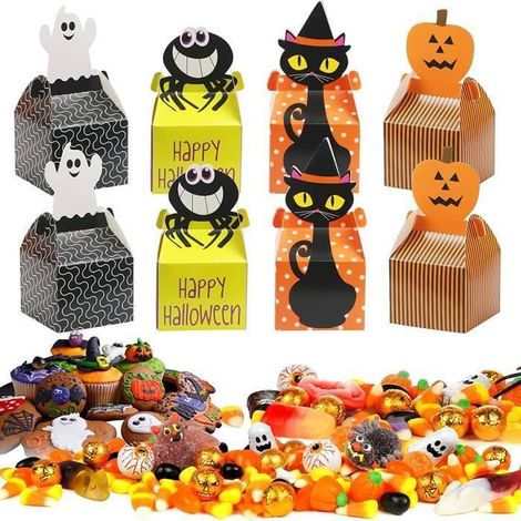 24 PCS Boîte-Cadeau d'halloween Halloween Coffrets Cadeaux en Papier Boite de Bonbons Citrouille sorcière Multicolore BOITE CADEAU (1/4)