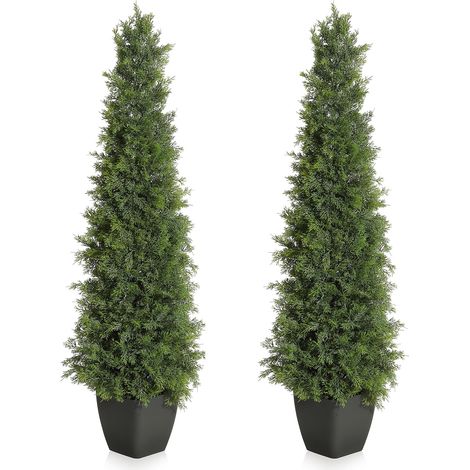 Arbres topiaires artificiels en cèdre réalistes – Lot de 2 – Résistants UV – Décoration intérieure/supplémentaireérieure – Sans entretien – Pour entrée, porche, bureau – 4FT (1/5)