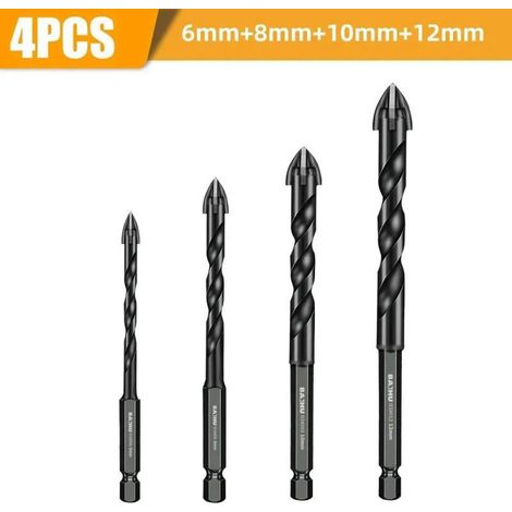 Ensemble de 4 forets en alliage de verre et céramique à quatre lames, poinçonneuse pour carrelage 6+8+10+12 mm, lot de 4 (1/5)