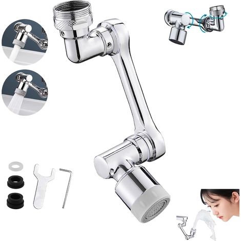 Adaptateur robinet 1080° rotatif 2 modes laiton filtration 4 couches économie eau bras mécanique (1/5)