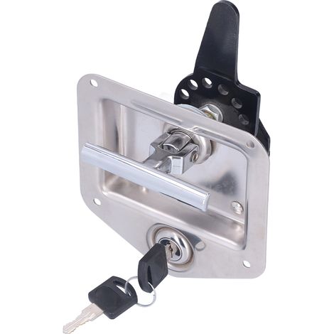 Poignée en T pour serrure de porte avec deux clés, en acier inoxydable chromé, pour coffres à outils de camping-cars et caravanes. (1/5)