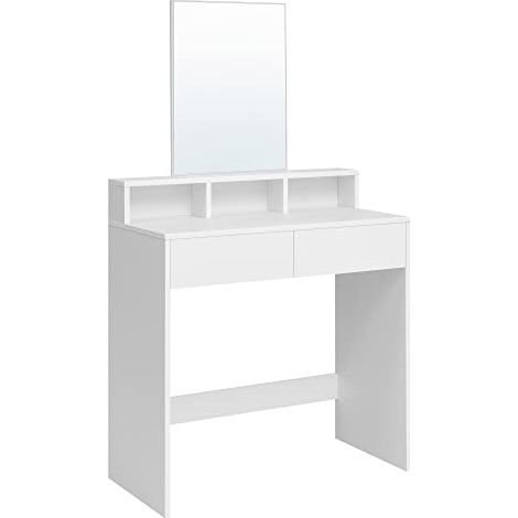 VASAGLE Collezione KAILYN - Toeletta, Tavolo da Trucco con Specchio Rettangolare, 2 Cassetti e 3 Scomparti, Stile Moderno, Bianco, RDT113WB01 (1/5)