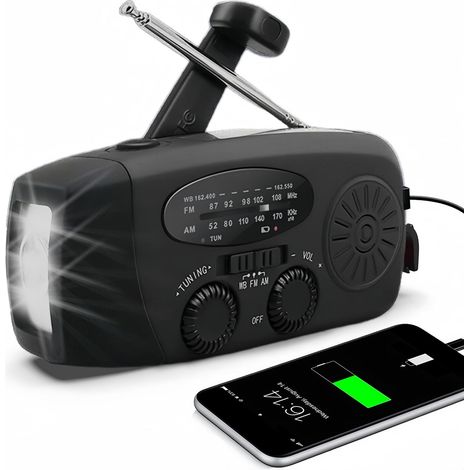 Radio De Secours Manuel - AM FM NOAA - Lampe Torche LED 3 - Banque D Alimentation 2000 mAh - Étanche IPX3 - Pour Extérieur Camping Urgence - 1 Pièce