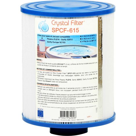 Filtre Spa Crystal Filter® SPCF-615 - Compatible Pleatco PJZ16 - Darlly 52512 (1/5)
