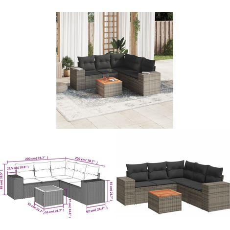 Salon de jardin 6 pcs avec coussins gris résine tressée - Ensemble Salon De Jardin - Meuble De Jardin - Résine Tressée - Rotin Synthétique - Mobilier Extérieur - Home & Living (1/3)