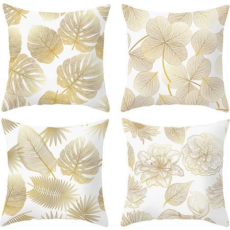 Taie d'oreiller 45x 45cm, Housse de Coussin Canapé Moderne Magnifiques Housses Coussins de Voiture Canapé Maison Décor Protecteurs (Feuilles Dorées02, Velours) (1/5)
