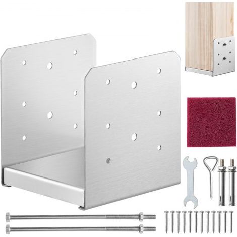 Support de Poteau Bois 6''x6'' 152x152 mm Base d'Ancrage Poteaux Acier Inoxydable Taille Interne 140x150 mm avec Accessoire pour Rambarde, Main Courante, Balustrade de Terrasse, Porche, Pavillon (1/4)