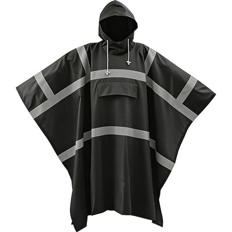Gut sichtbarer, reflektierender Regenponcho, wasserdichter Unisex-Regenumhang mit großer Tasche und Fledermausärmeln, für Outdoor-Radtouren. (1/5)