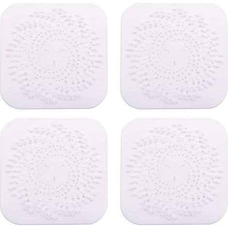 Grille d'évacuation des cheveux carrée pour douche, en silicone avec ventouse, facile à installer, convient pour salle de bain, baignoire, cuisine, lot de 4 (gris-blanc), blanc (1/5)