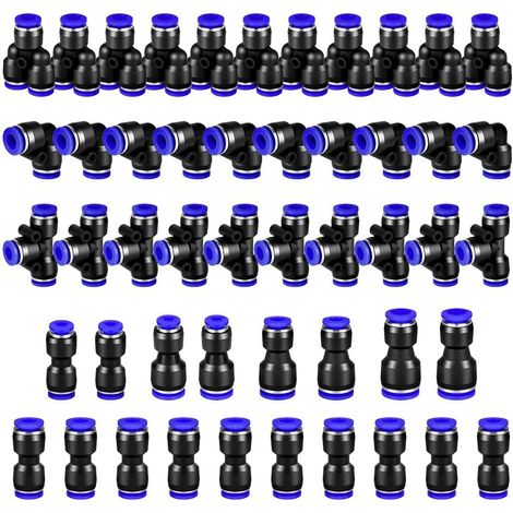 48PCS - Raccord Pneumatique - Connecteur Tuyau Air - Kit Plastique PBT Résistant Pression - Pour Industrie Auto Électronique - Noir - 6mm (1/5)