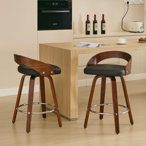 Ensemble de 2 tabourets de bar pivotants à dossier bas, en bois avec assise rembourrée, hauteur d'assise 63 cm (noir, hauteur comptoir 63 cm)