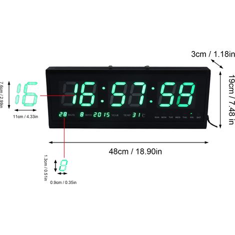 Grande horloge murale numérique LED moderne avec date et température, format 12 ou 24 heures, pour bureau (1/5)