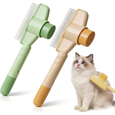2 Pieces Self Cleaning Brush and Comb for Cats and Dogs, Anti-Dead Hair with Quick Clean Button (1/5)