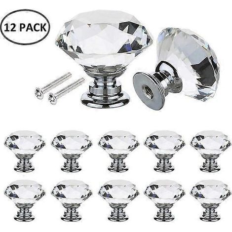 24 poignées de porte en cristal transparent avec vis, diamètre 30 mm, verre et alliage de zinc, idéales pour les armoires et les tiroirs (1/5)