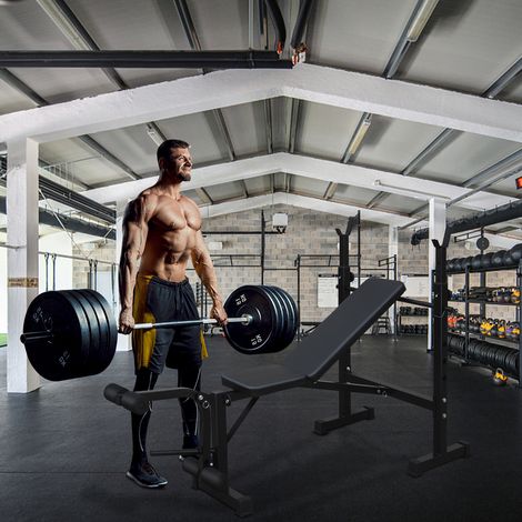 Banco de musculación con rack para sentadillas, respaldo ajustable, plegable, 150 kg, negro HAVRYA (1/3)