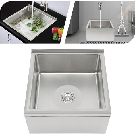 Cubeta para fregonas de acero inoxidable - Cubeta de lavado profesional, fregadero de cocina, cubeta para fregonas de suelo, 48 cm x 56 cm x 30 cm, con borde antisalpicaduras (1/5)