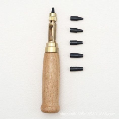 Outil de perforation manuel pour cuir, kit de poinçonnage avec 6 embouts interchangeables (1,5 mm à 4 mm), idéal pour couture, maroquinerie, artisanat sur cuir et papier (1/5)