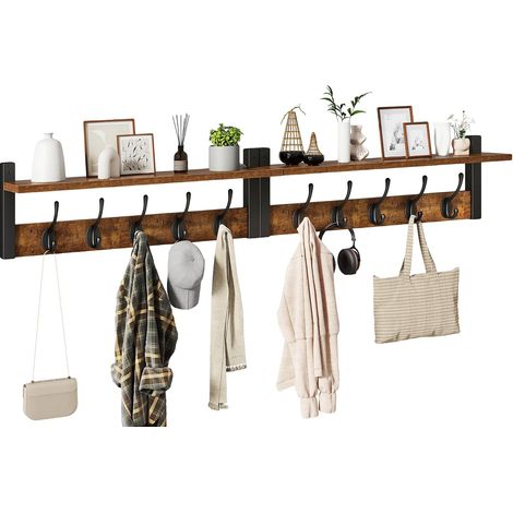 2 en 1 Grand Porte Manteau Mural Bois, Marron Rustique HWS004H-2 (1/5)