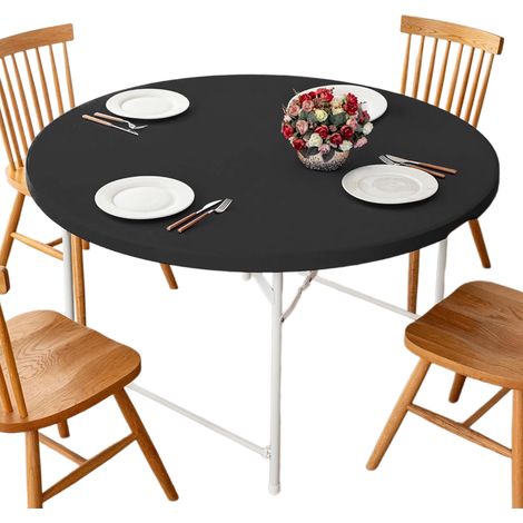 Round waterproof vinyl tablecloth with elastic edges – For indoor and outdoor use, fits round tables from 45 to 49 inches