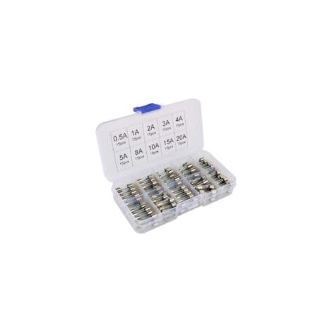 Sortiment 150-teiliges Glassicherungsset, 5 x 20 mm Glaspatronensicherungen, flinke Kfz-Sicherungen (0,5 A, 1 A, 2 A, 3 A, 4 A, 5 A, 8 A, 10 A, 15 A, 20 A) – Crezuo