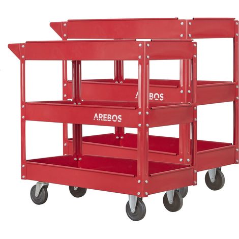 AREBOS 2x Carrello portautensili Carrello da officina Carrello da montaggio 3 piani (1/10)