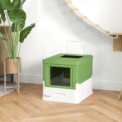Maison de toilette pour chat pliable double porte battante et supérieure pelle fourni 47,5 x 35,5 x 36,7 cm vert avocat (1/5)