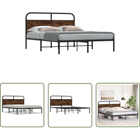 vidaXL Cadre de lit sans matelas 150x200 cm chêne fumé bois ingénierie (1/5)
