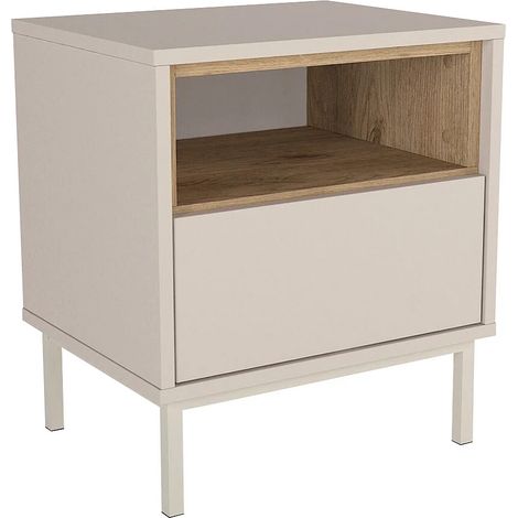 Comodino con 1 cassetto e 1 nicchia - Beige e naturale chiaro - FAZYRA (1/5)