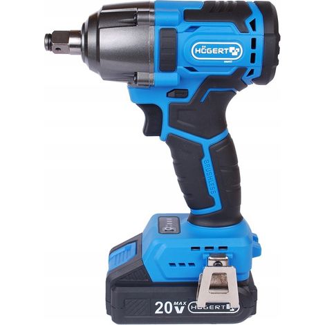 Llave de impacto inalámbrica sin escobillas HOGERT de 1/2", 400 Nm, 20 V, 2.0 Ah